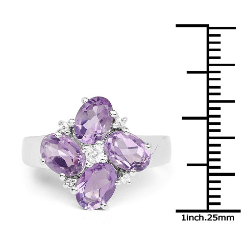 3.34 Carat Genuine Amethyst & White Topaz .925 Sterling Silver Ring