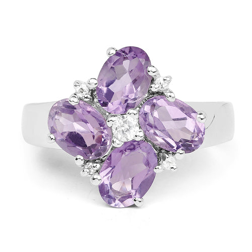 3.34 Carat Genuine Amethyst & White Topaz .925 Sterling Silver Ring