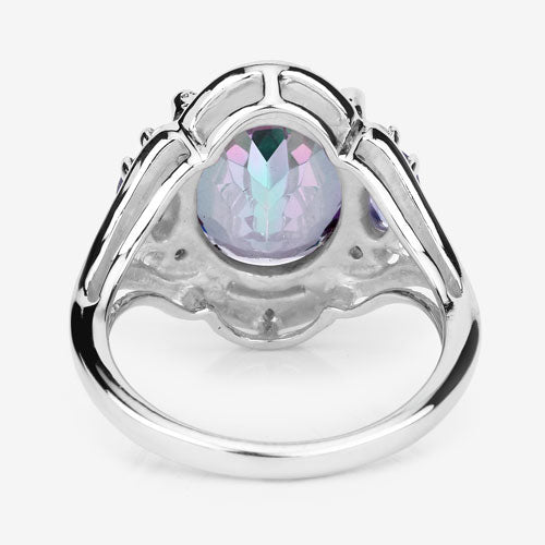 "4.74 Carat Genuine Rainbow Quartz, Tanzanite and White Zircon .925 Sterling Silver Ring