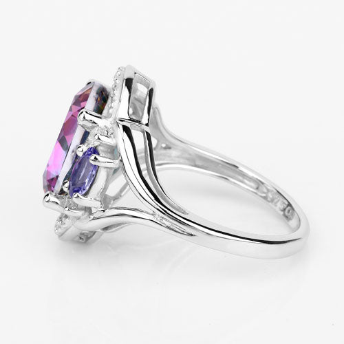 "4.74 Carat Genuine Rainbow Quartz, Tanzanite and White Zircon .925 Sterling Silver Ring