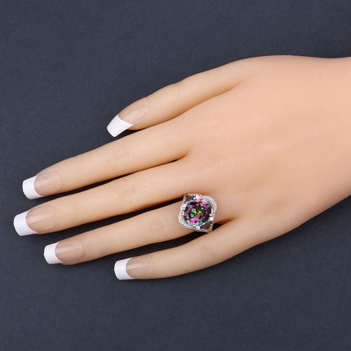 "4.74 Carat Genuine Rainbow Quartz, Tanzanite and White Zircon .925 Sterling Silver Ring