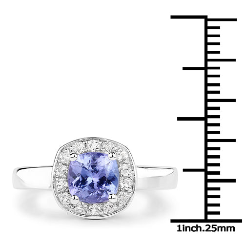 1.51 Carat Genuine Tanzanite and White Topaz .925 Sterling Silver ring
