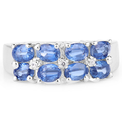 2.19 Carat Genuine Kyanite and White Topaz .925 Sterling Silver Ring