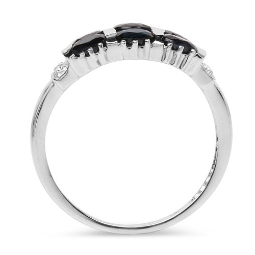1.33 Carat Genuine Black Sapphire and White Topaz .925 Sterling Silver Ring
