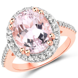 6.94 Carat Genuine Kunzite and White Topaz .925 Sterling Silver Ring