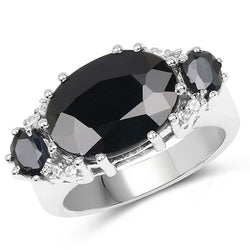 8.62 Carat Genuine Black Sapphire & White Topaz .925 Sterling Silver Ring