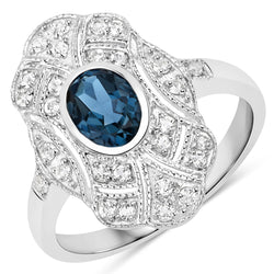 1.32 Carat Genuine London Blue Topaz and White Topaz .925 Sterling Silver Ring