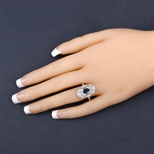 1.32 Carat Genuine London Blue Topaz and White Topaz .925 Sterling Silver Ring