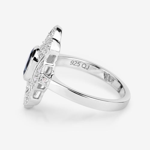 1.32 Carat Genuine London Blue Topaz and White Topaz .925 Sterling Silver Ring