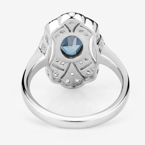 1.32 Carat Genuine London Blue Topaz and White Topaz .925 Sterling Silver Ring