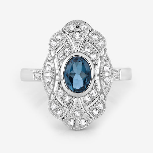 1.32 Carat Genuine London Blue Topaz and White Topaz .925 Sterling Silver Ring