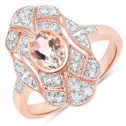 1.12 Carat Genuine Morganite and White Topaz .925 Sterling Silver Ring