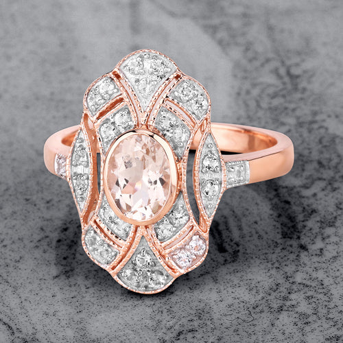 1.12 Carat Genuine Morganite and White Topaz .925 Sterling Silver Ring