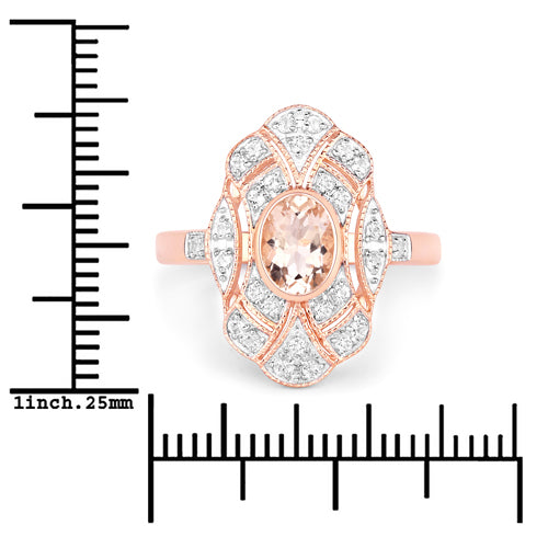 1.12 Carat Genuine Morganite and White Topaz .925 Sterling Silver Ring