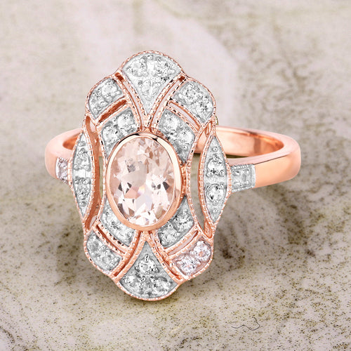 1.12 Carat Genuine Morganite and White Topaz .925 Sterling Silver Ring