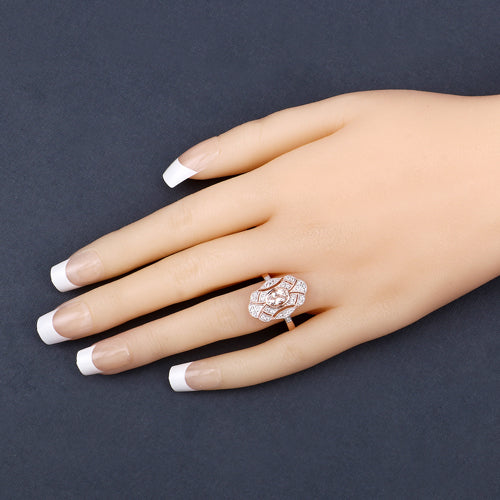 1.12 Carat Genuine Morganite and White Topaz .925 Sterling Silver Ring