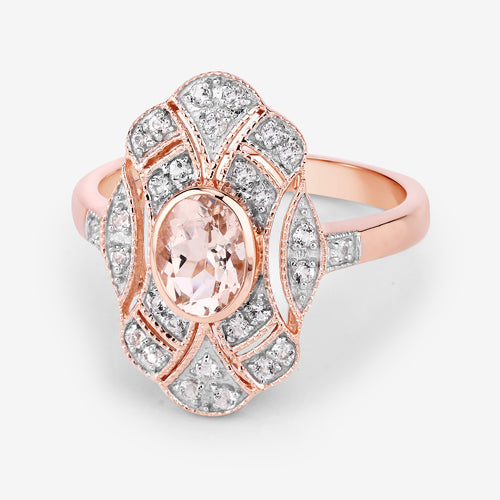 1.12 Carat Genuine Morganite and White Topaz .925 Sterling Silver Ring