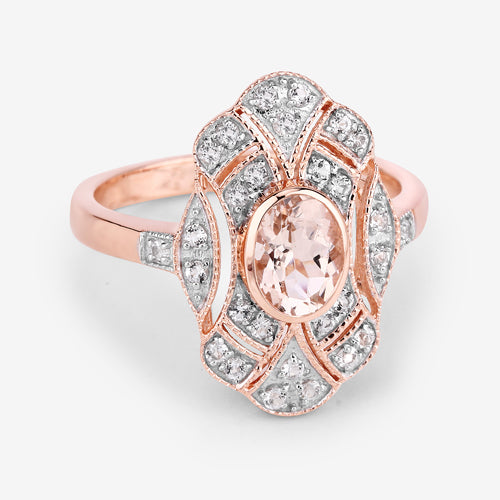 1.12 Carat Genuine Morganite and White Topaz .925 Sterling Silver Ring
