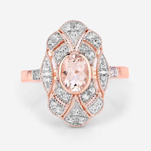 1.12 Carat Genuine Morganite and White Topaz .925 Sterling Silver Ring