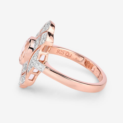 1.12 Carat Genuine Morganite and White Topaz .925 Sterling Silver Ring