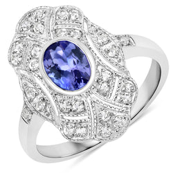 1.17 Carat Genuine Tanzanite and White Topaz .925 Sterling Silver Ring