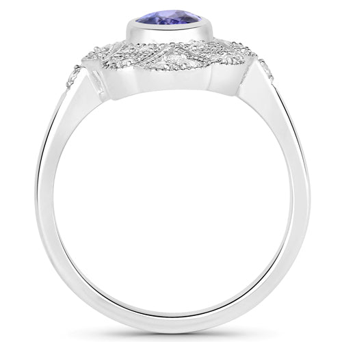 1.17 Carat Genuine Tanzanite and White Topaz .925 Sterling Silver Ring