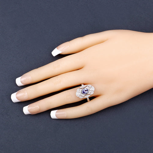 1.17 Carat Genuine Tanzanite and White Topaz .925 Sterling Silver Ring