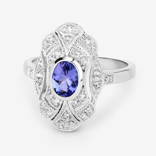 1.17 Carat Genuine Tanzanite and White Topaz .925 Sterling Silver Ring