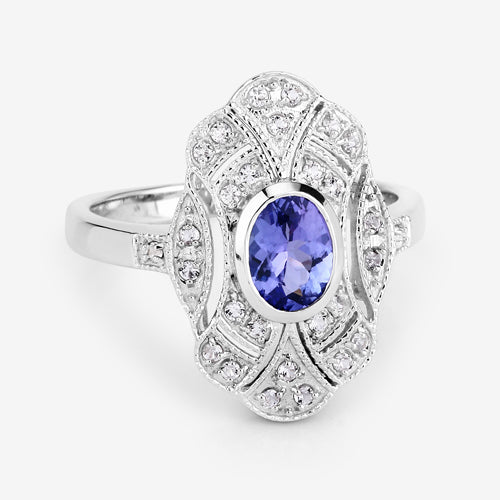 1.17 Carat Genuine Tanzanite and White Topaz .925 Sterling Silver Ring