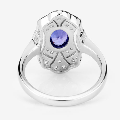1.17 Carat Genuine Tanzanite and White Topaz .925 Sterling Silver Ring