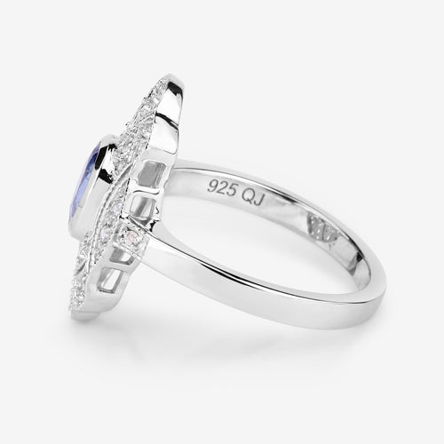1.17 Carat Genuine Tanzanite and White Topaz .925 Sterling Silver Ring