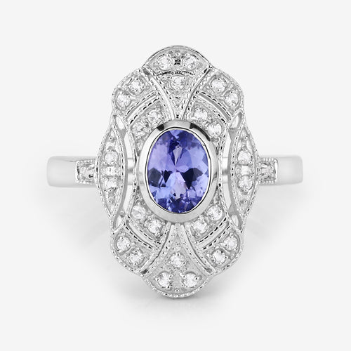 1.17 Carat Genuine Tanzanite and White Topaz .925 Sterling Silver Ring
