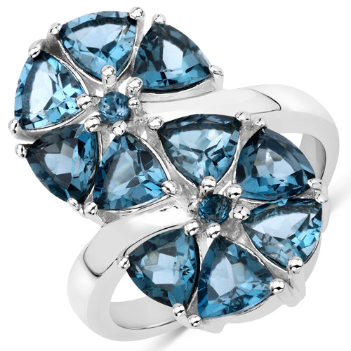 5.10 Carat Genuine London Blue Topaz .925 Sterling Silver Ring
