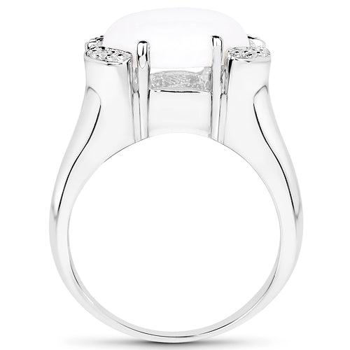 2.82 Carat Genuine Opal and White Topaz .925 Sterling Silver Ring