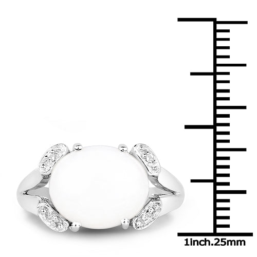 2.82 Carat Genuine Opal and White Topaz .925 Sterling Silver Ring