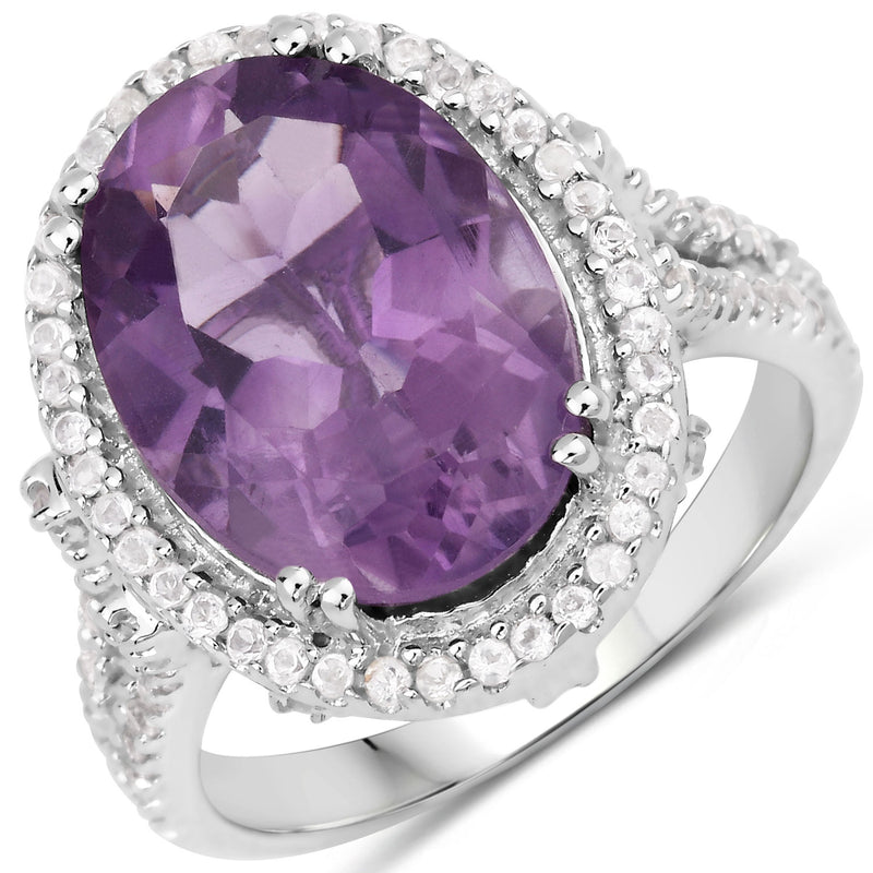 5.55 Carat Genuine Amethyst and White Topaz .925 Sterling Silver Ring
