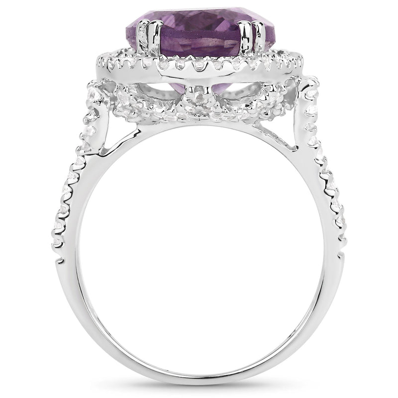 5.55 Carat Genuine Amethyst and White Topaz .925 Sterling Silver Ring