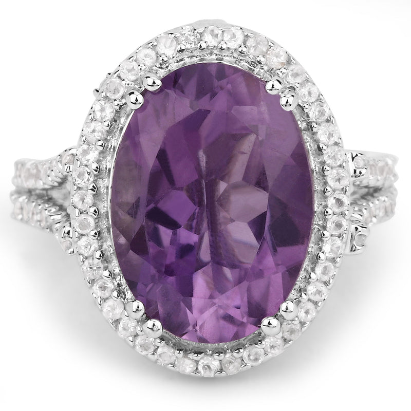 5.55 Carat Genuine Amethyst and White Topaz .925 Sterling Silver Ring