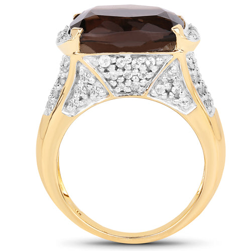 6.65 Carat Genuine Smoky Quartz and White Topaz .925 Sterling Silver Ring