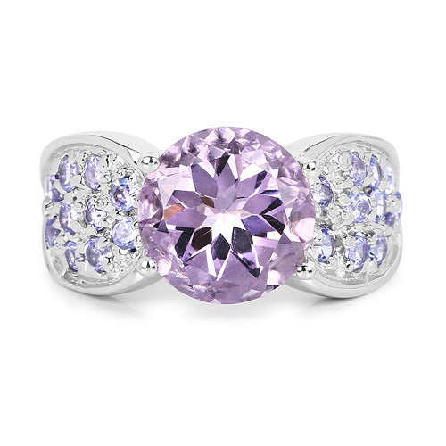 4.07 Carat Genuine Amethyst & Tanzanite .925 Sterling Silver Ring