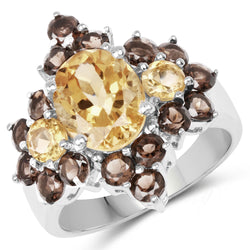 4.72 Carat Genuine Citrine and Smoky Quartz .925 Sterling Silver Ring