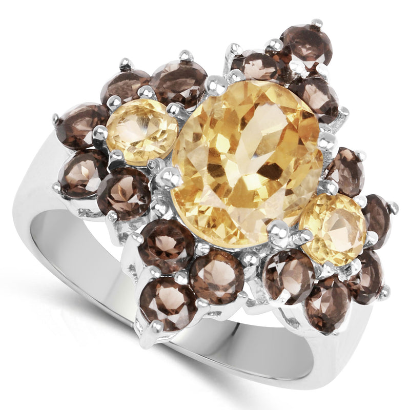 4.72 Carat Genuine Citrine and Smoky Quartz .925 Sterling Silver Ring