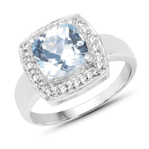 2.46 Carat Genuine Blue Topaz and White Topaz .925 Sterling Silver Ring