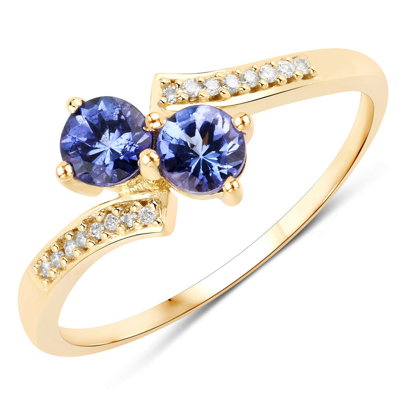 0.50 Carat Genuine Tanzanite and White Diamond 14K Yellow Gold Ring