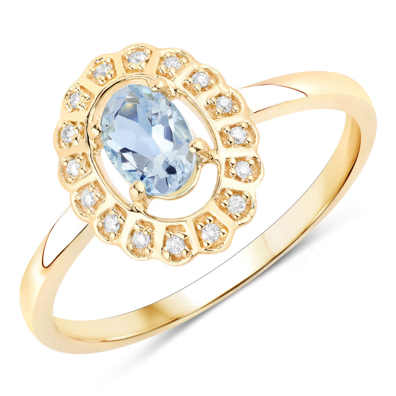 0.44 Carat Genuine Aquamarine and White Diamond 14K Yellow Gold Ring