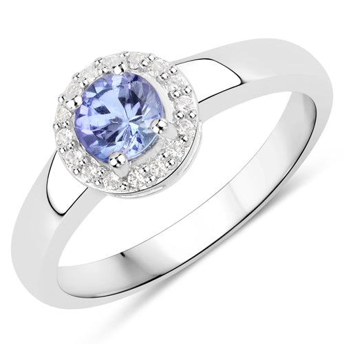 0.55 Carat Genuine Tanzanite and White Topaz .925 Sterling Silver Ring