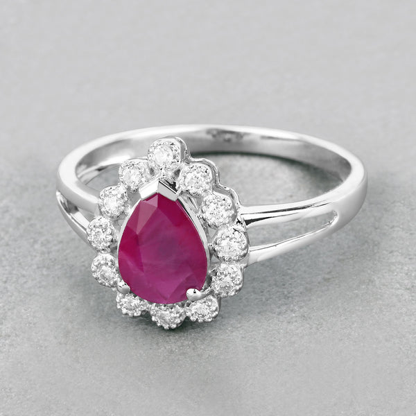 1.31 Carat Genuine Ruby and White Diamond 10K White Gold Ring