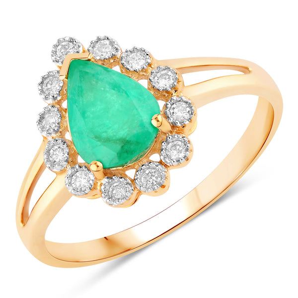 1.22 Carat Genuine Zambian Emerald and White Diamond 10K Yellow Gold Ring