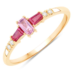 "0.35 Carat Genuine Pink Sapphire, Ruby and White Diamond 14K Yellow Gold Ring