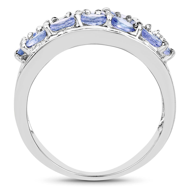 2.76 Carat Genuine Tanzanite and White Topaz .925 Sterling Silver Ring